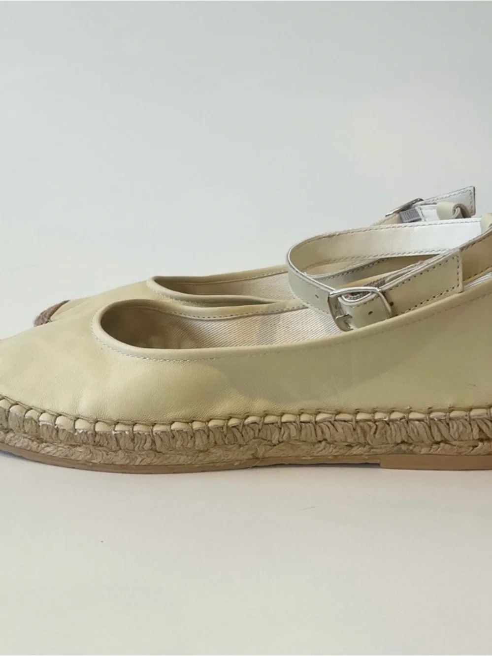 Free People Cream Mason Ballet Espadrille Flats with Ankle Strap - Size: US 7.5